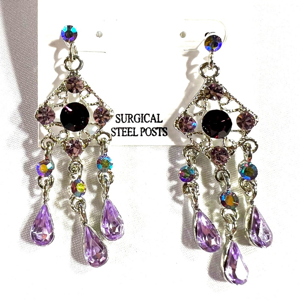 Vintage Elegant Purple and Silver Chandelier Earrings